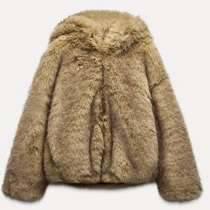Zara Tan Faux Fur Hooded Jacket